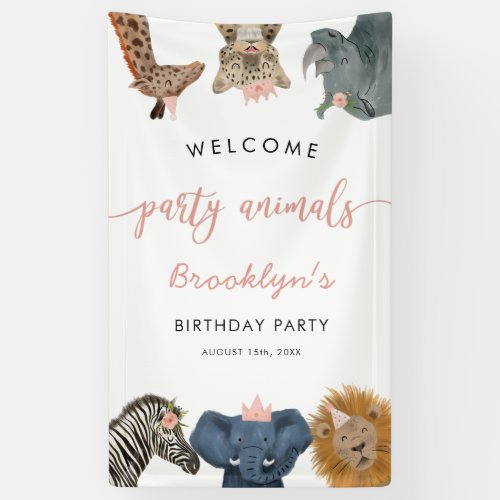 Pink Party Animals Safari Birthday Party Welcome Banner