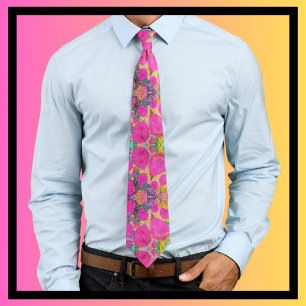 Pink Party Balloons Artwork Blue Orange Green Gold Neck Tie