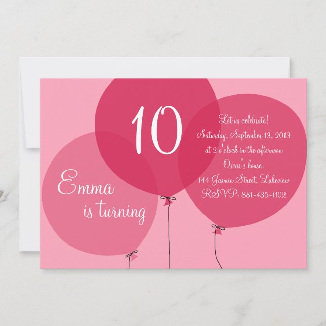 Pink Party Balloons Kids Birthday Invitation (Front)