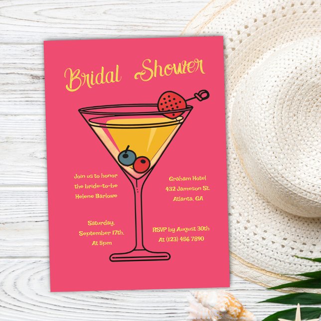 Pink Party Cocktail Martini Funny Bridal Shower Invitation (Pink Party Cocktail Martini Funny Bridal Shower Invitation)