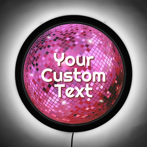 Pink Party Disco Ball Customizable Text Dance LED Sign
