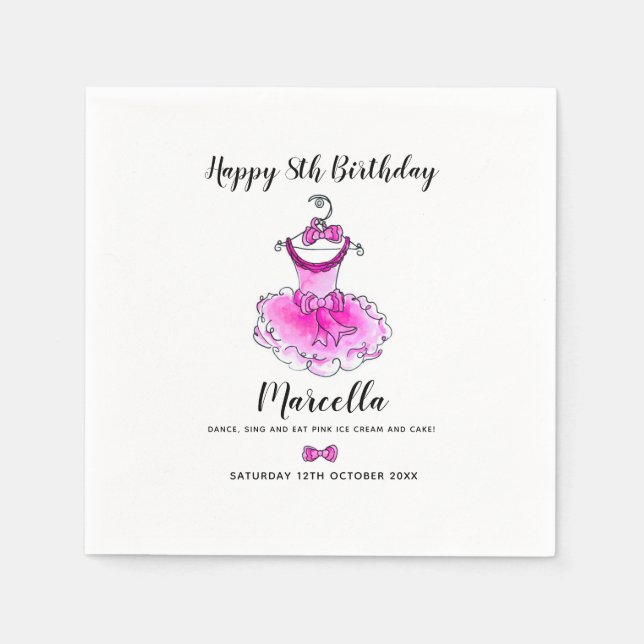 Pink party dress girls birthday party napkins (Front)