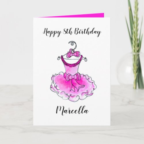 Pink party dress inked art girls birthday card