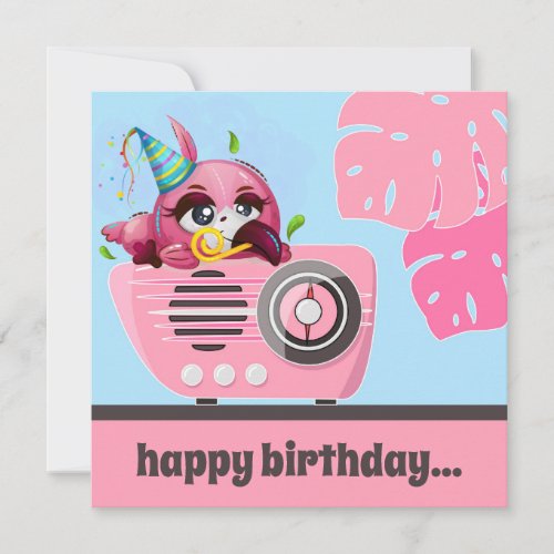 Pink Party Flamingo Beach Happy Birthday Flat Card
