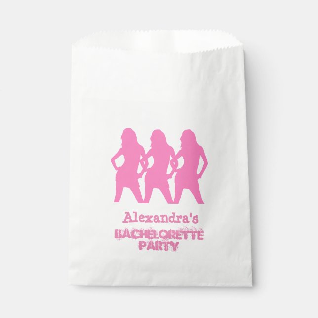 Pink party girls personalized bachelorette party favor bag (Front)
