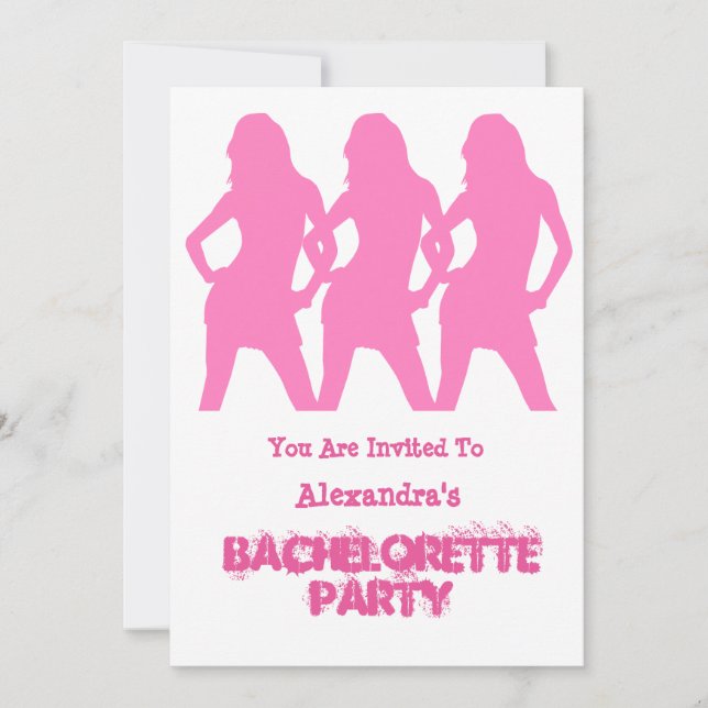 Pink party girls personalized bachelorette party invitation (Front)
