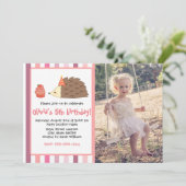Pink Party Hedgehog and Cupcake Invitation (Standing Front)