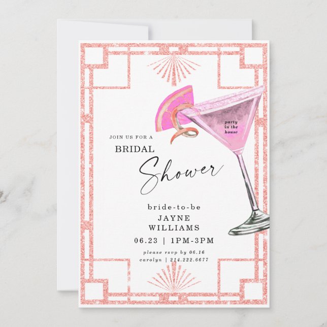Pink Party in the House Cocktail Bridal Shower Invitation (Front)