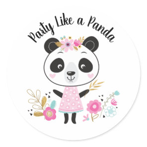 Pink Party Like a Panda Girly Classic Round Sticker