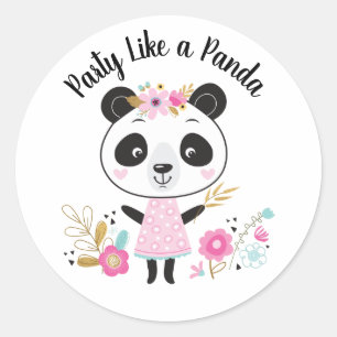 Pink Party Like a Panda Girly Classic Round Sticker