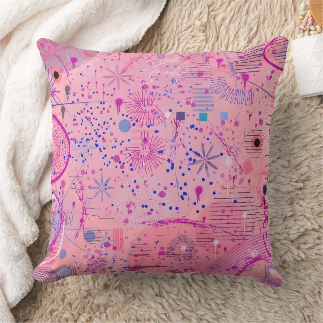 Pink Party Maximalist Art Throw Pillow (Blanket)