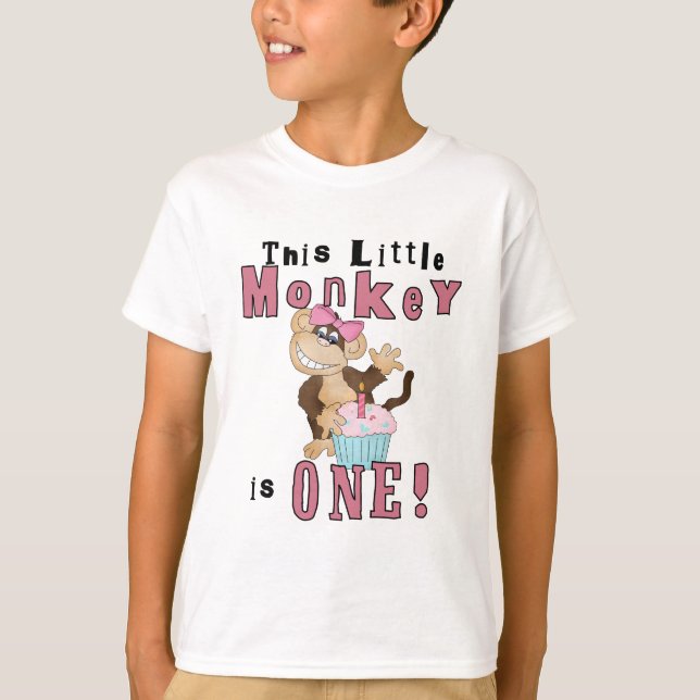Pink Party  Monkey 1st Birthday Tshirts and Gifts (Front)