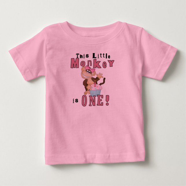 Pink Party  Monkey 1st Birthday Tshirts and Gifts (Front)