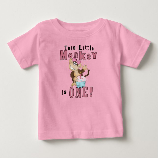 Pink Party  Monkey 1st Birthday Tshirts and Gifts (Front)