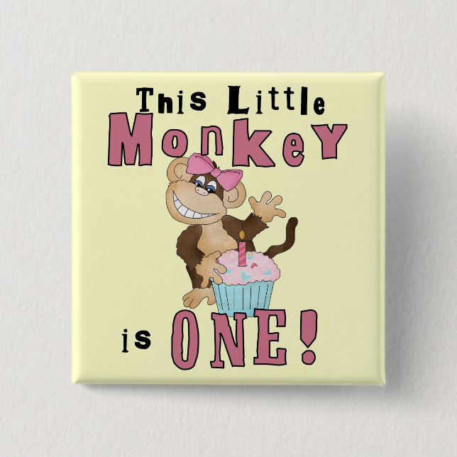 Pink Party  Monkey 1st Birthday Tshirts and Gifts Button (Front)