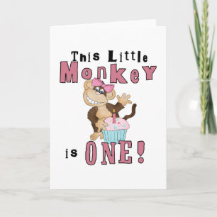 Pink Party Monkey 1st Birthday Tshirts and Gifts Card