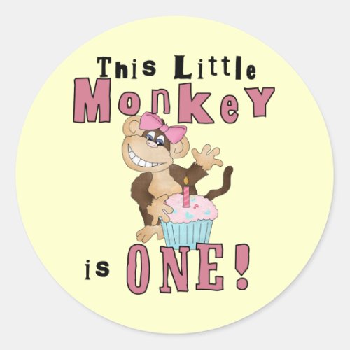 Pink Party  Monkey 1st Birthday Tshirts and Gifts Classic Round Sticker