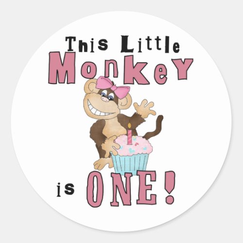Pink Party  Monkey 1st Birthday Tshirts and Gifts Classic Round Sticker