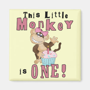 Pink Party Monkey 1st Birthday Tshirts and Gifts Magnet
