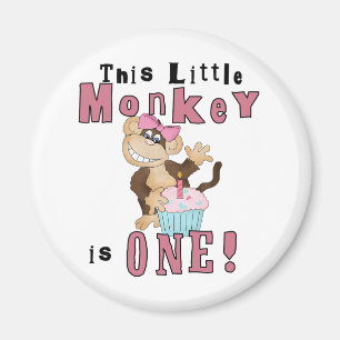 Pink Party Monkey 1st Birthday Tshirts and Gifts Magnet