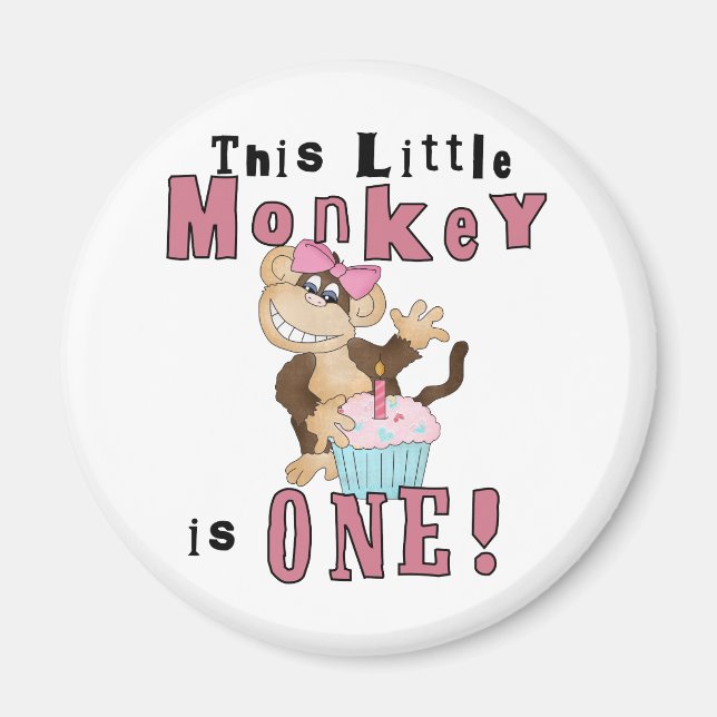 Pink Party  Monkey 1st Birthday Tshirts and Gifts Magnet (Front)