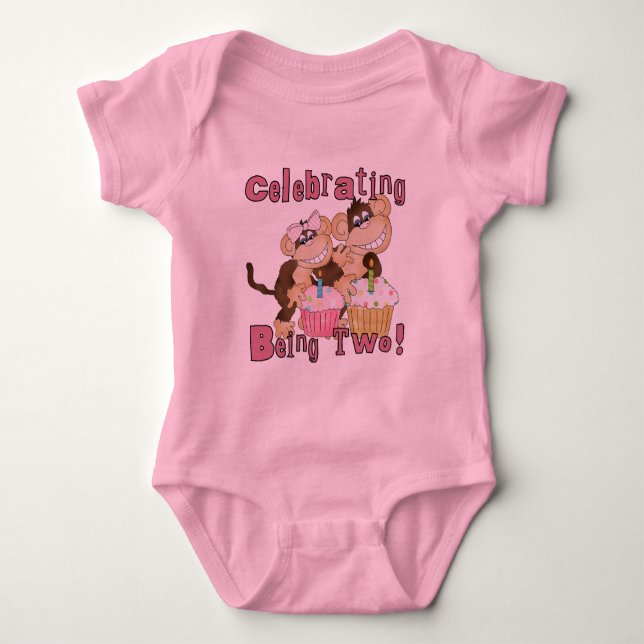 Pink Party Monkey 2nd Birthday Tshirts and Gifts (Front)