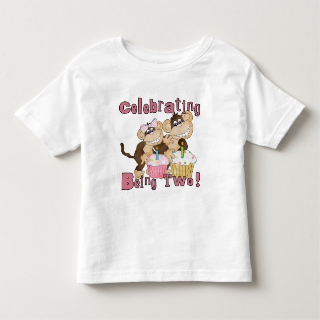 Pink Party Monkey 2nd Birthday Tshirts and Gifts (Front)