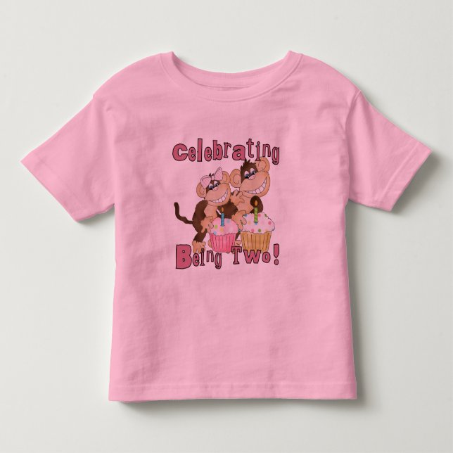 Pink Party Monkey 2nd Birthday Tshirts and Gifts (Front)