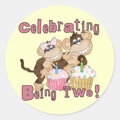 Pink Party Monkey 2nd Birthday Tshirts and Gifts Classic Round Sticker