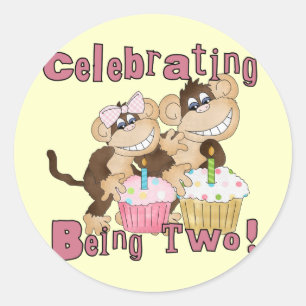 Pink Party Monkey 2nd Birthday Tshirts and Gifts Classic Round Sticker