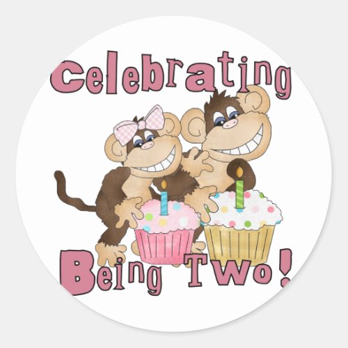 Pink Party Monkey 2nd Birthday Tshirts and Gifts Classic Round Sticker