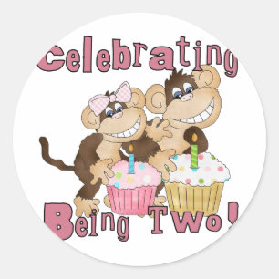 Pink Party Monkey 2nd Birthday Tshirts and Gifts Classic Round Sticker