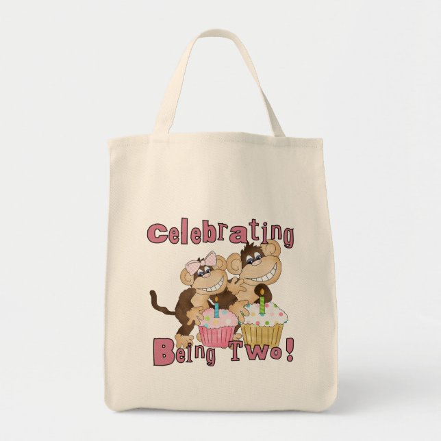 Pink Party Monkey 2nd Birthday Tshirts and Gifts Tote Bag (Front)