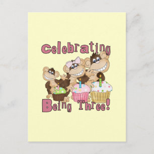 Pink Party Monkey 3rd Birthday Tshirts and Gifts Invitation Postcard