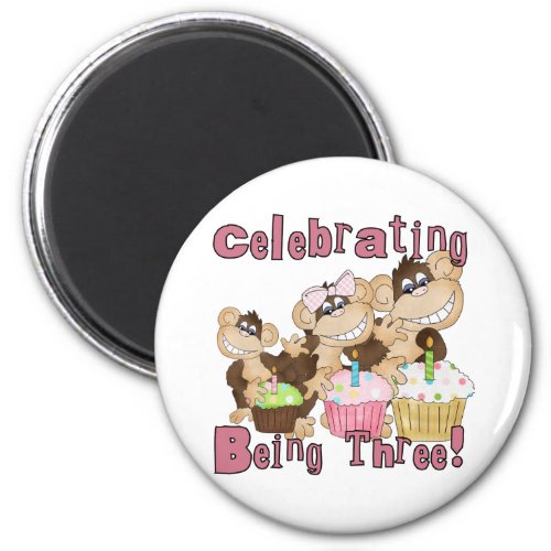 Pink Party Monkey 3rd Birthday Tshirts and Gifts Magnet