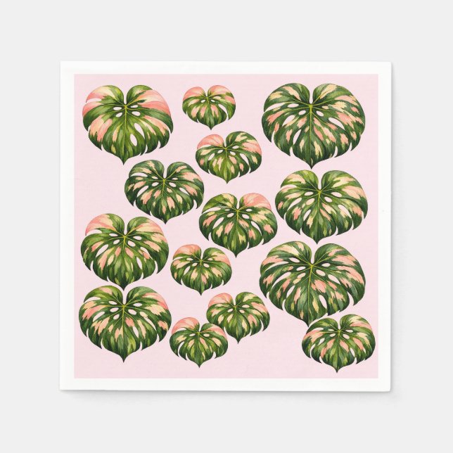 Pink Party Monstera Napkins (Front)