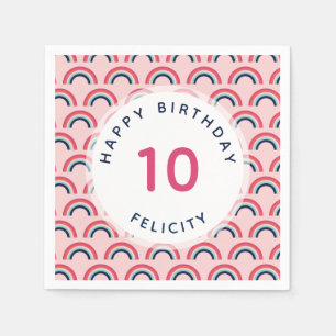 Pink Party Personalized Name Age Pink Blue Napkins