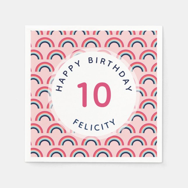 Pink Party Personalized Name Age Pink Blue Napkins (Front)