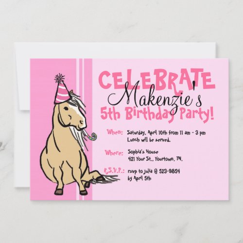 Pink Party Pony Girls Birthday Personalized Invites