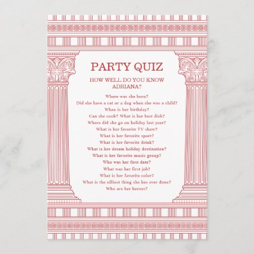 Pink Party Quiz Goddess Party with temple columns Invitation