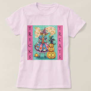 PINK PARTY WITCH, MAGIC BLACK CAT TRICK OR TREAT T-Shirt