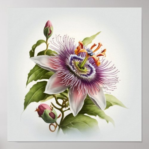 Pink Passion Flower Art Print Poster