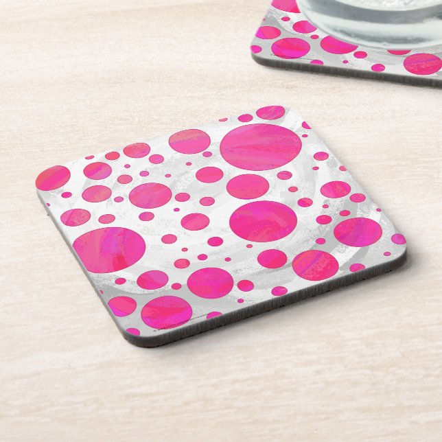 Pink Passion Polka Dot Pattern Beverage Coaster (Left Side)