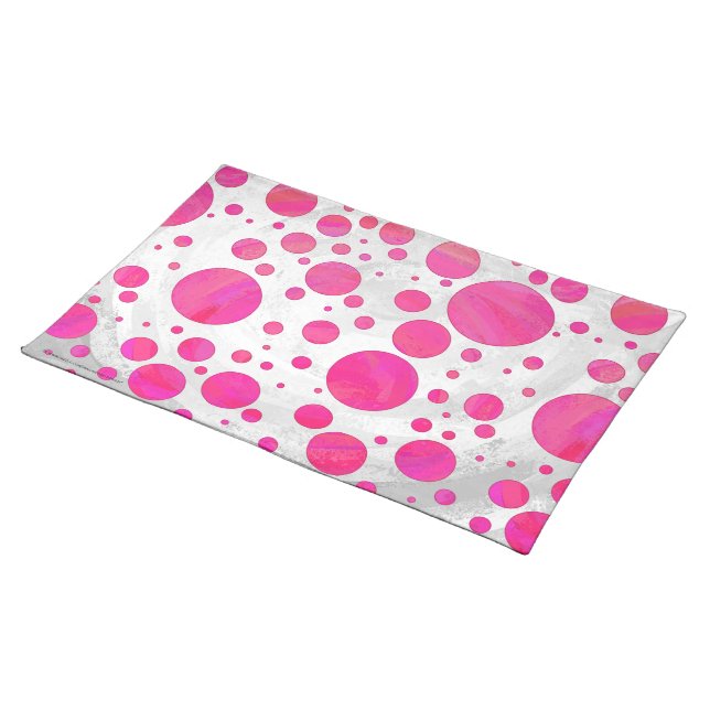 Pink Passion Polka Dot Pattern Cloth Placemat (On Table)