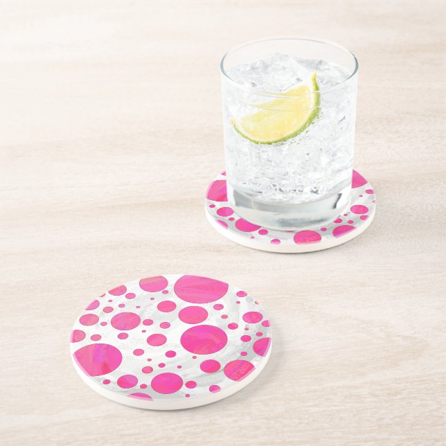 Pink Passion Polka Dot Pattern Drink Coaster (Side)