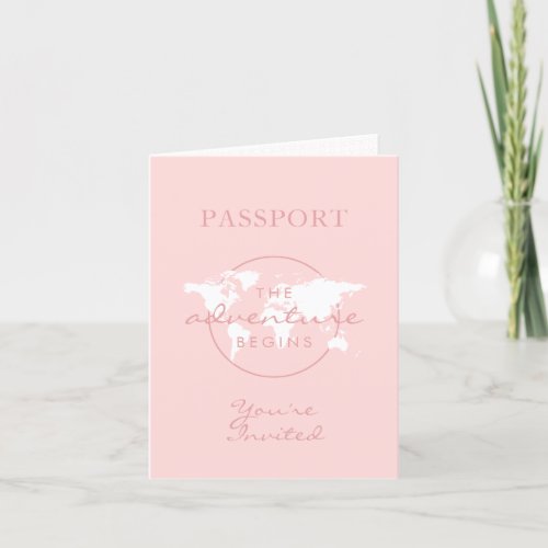 Pink Passport Travel Girl Baby Shower World Map  Invitation