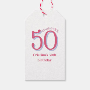 PINK PASTEL 50 birthday anniversary add name date Gift Tags