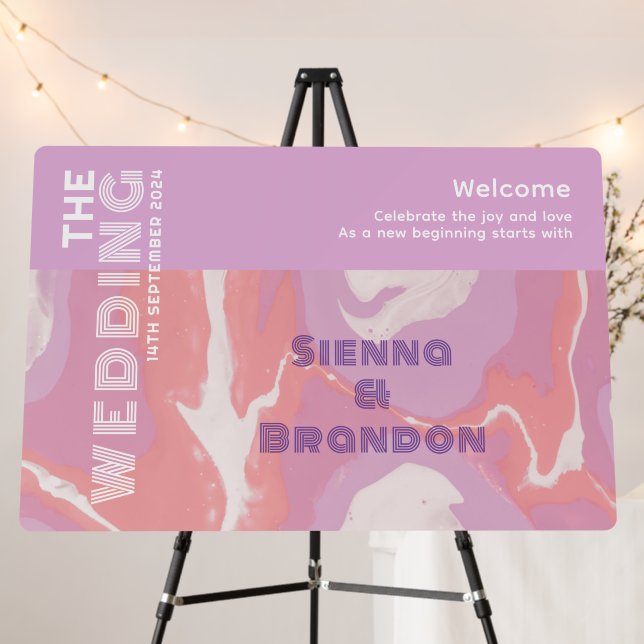 Pink Pastel Abstract Art Wedding Welcome Sign (In Situ (Stand))