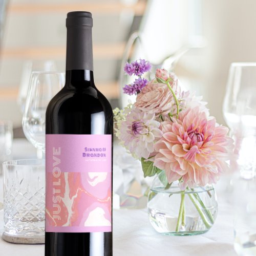 Pink Pastel Abstract Art Wedding Wine Label