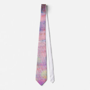 Pink Pastel Abstract Lines Blue Ink Splatter Neck Tie
